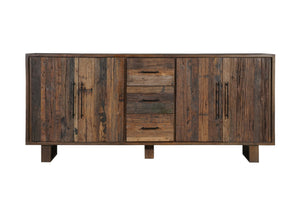HomeRoots 83" Dark Brown Distressed Reclaimed Wood Sideboard - Rustic Console with Storage & Vintage Charm 634321