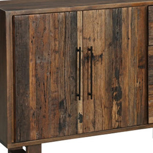 HomeRoots 83" Dark Brown Distressed Reclaimed Wood Sideboard - Rustic Console with Storage & Vintage Charm 634321