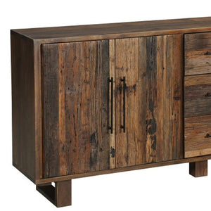 HomeRoots 83" Dark Brown Distressed Reclaimed Wood Sideboard - Rustic Console with Storage & Vintage Charm 634321
