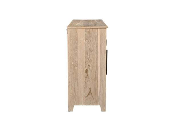 HomeRoots 74" Natural Distressed Solid Wood Sideboard with Hand-Carved Floral Doors for Timeless Elegance 634322
