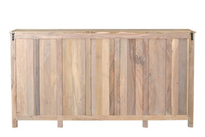 HomeRoots 74" Natural Distressed Solid Wood Sideboard with Hand-Carved Floral Doors for Timeless Elegance 634322