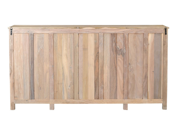 HomeRoots 74" Natural Distressed Solid Wood Sideboard with Hand-Carved Floral Doors for Timeless Elegance 634322