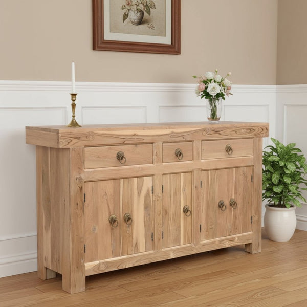 HomeRoots 72" Natural Solid Wood Sideboard with 3 Drawers & 5 Doors - Timeless Teak Storage Solution for Any Room 634323