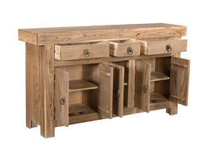 HomeRoots 72" Natural Solid Wood Sideboard with 3 Drawers & 5 Doors - Timeless Teak Storage Solution for Any Room 634323