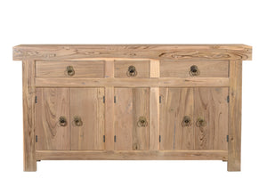 HomeRoots 72" Natural Solid Wood Sideboard with 3 Drawers & 5 Doors - Timeless Teak Storage Solution for Any Room 634323