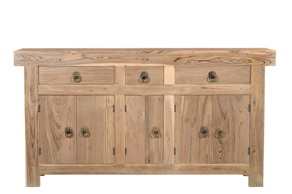 HomeRoots 72" Natural Solid Wood Sideboard with 3 Drawers & 5 Doors - Timeless Teak Storage Solution for Any Room 634323