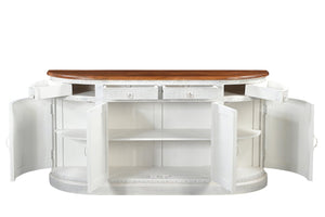 HomeRoots 69" Rustic Solid Wood Sideboard with Geometric Carvings, Ample Storage, and Vintage Two-Tone Finish 634324