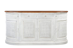 HomeRoots 69" Rustic Solid Wood Sideboard with Geometric Carvings, Ample Storage, and Vintage Two-Tone Finish 634324