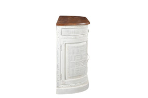 HomeRoots 69" Rustic Solid Wood Sideboard with Geometric Carvings, Ample Storage, and Vintage Two-Tone Finish 634324