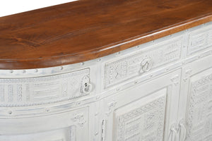 HomeRoots 69" Rustic Solid Wood Sideboard with Geometric Carvings, Ample Storage, and Vintage Two-Tone Finish 634324