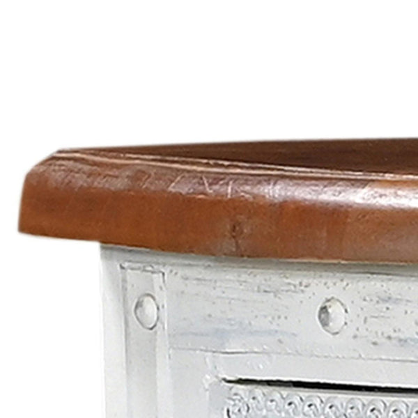 HomeRoots 69" Rustic Solid Wood Sideboard with Geometric Carvings, Ample Storage, and Vintage Two-Tone Finish 634324