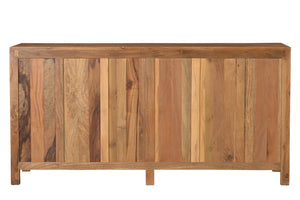HomeRoots 71" Brown Solid Teak Carved Geometric Sideboard - Stylish Storage & Mid-Century Modern Design 634325