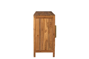 HomeRoots 71" Brown Solid Teak Carved Geometric Sideboard - Stylish Storage & Mid-Century Modern Design 634325