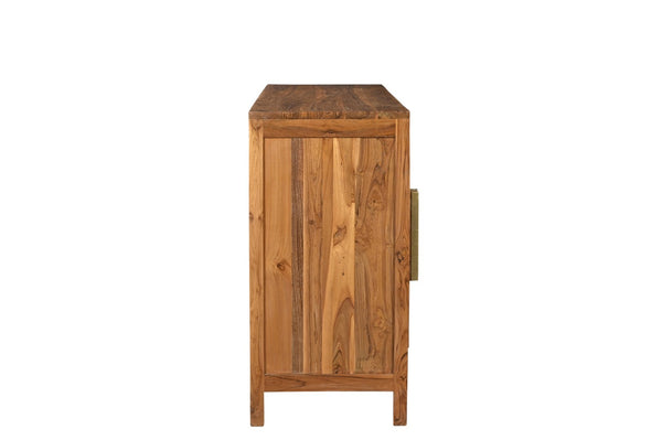 HomeRoots 71" Brown Solid Teak Carved Geometric Sideboard - Stylish Storage & Mid-Century Modern Design 634325
