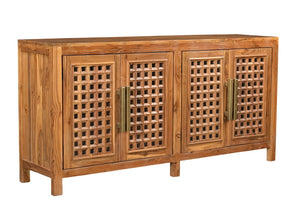 HomeRoots 71" Brown Solid Teak Carved Geometric Sideboard - Stylish Storage & Mid-Century Modern Design 634325