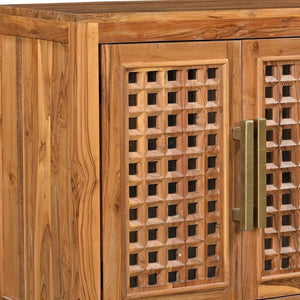 HomeRoots 71" Brown Solid Teak Carved Geometric Sideboard - Stylish Storage & Mid-Century Modern Design 634325