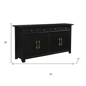 HomeRoots 79" Black Mango Wood Sideboard - Elegant Four Drawer Storage with Doors for Modern Spaces 634326
