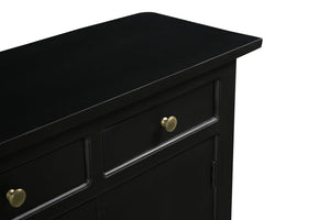 HomeRoots 79" Black Mango Wood Sideboard - Elegant Four Drawer Storage with Doors for Modern Spaces 634326
