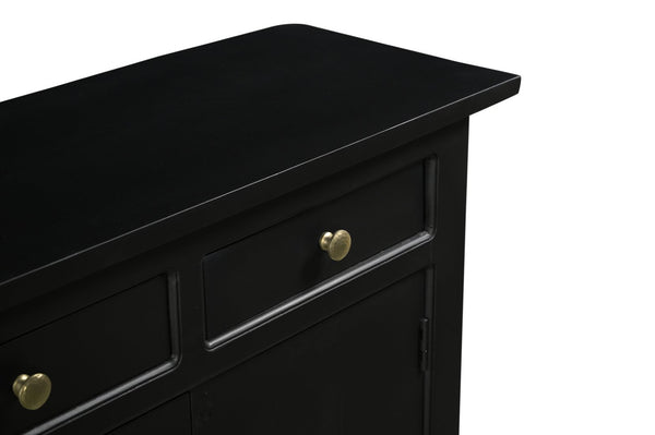 HomeRoots 79" Black Mango Wood Sideboard - Elegant Four Drawer Storage with Doors for Modern Spaces 634326