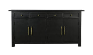HomeRoots 79" Black Mango Wood Sideboard - Elegant Four Drawer Storage with Doors for Modern Spaces 634326