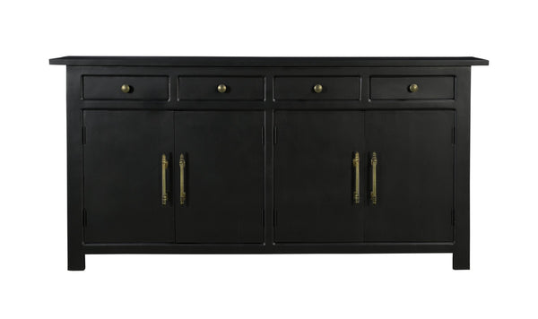 HomeRoots 79" Black Mango Wood Sideboard - Elegant Four Drawer Storage with Doors for Modern Spaces 634326