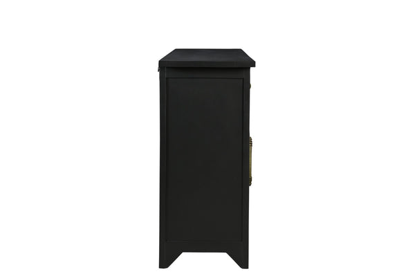 HomeRoots 79" Black Mango Wood Sideboard - Elegant Four Drawer Storage with Doors for Modern Spaces 634326
