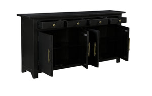 HomeRoots 79" Black Mango Wood Sideboard - Elegant Four Drawer Storage with Doors for Modern Spaces 634326