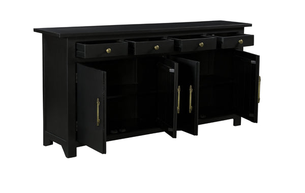 HomeRoots 79" Black Mango Wood Sideboard - Elegant Four Drawer Storage with Doors for Modern Spaces 634326