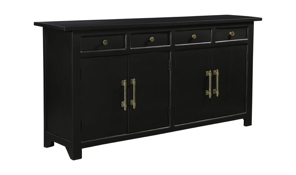 HomeRoots 79" Black Mango Wood Sideboard - Elegant Four Drawer Storage with Doors for Modern Spaces 634326