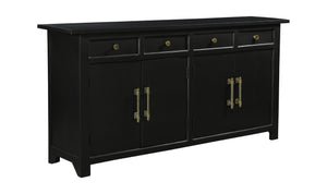 HomeRoots 79" Black Mango Wood Sideboard - Elegant Four Drawer Storage with Doors for Modern Spaces 634326