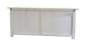 HomeRoots 79" White Distressed Solid Wood Sideboard - Chic Four Drawer Storage with Paneled Design & Doors 634327