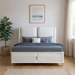 HomeRoots Gray King Bed Frame with Upholstered Headboard & Integrated Lighting for Modern Bedroom Elegance 634337