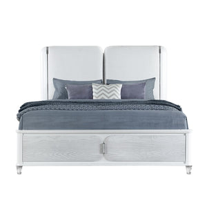 HomeRoots Gray Lighted Queen Bed Frame with White Upholstery - Modern Design, Durable Comfort & Ambient Glow 634338