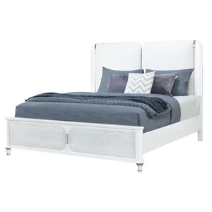 HomeRoots Gray Lighted Queen Bed Frame with White Upholstery - Modern Design, Durable Comfort & Ambient Glow 634338