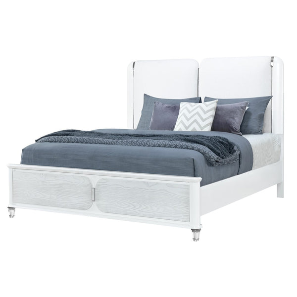 HomeRoots Gray Lighted Queen Bed Frame with White Upholstery - Modern Design, Durable Comfort & Ambient Glow 634338