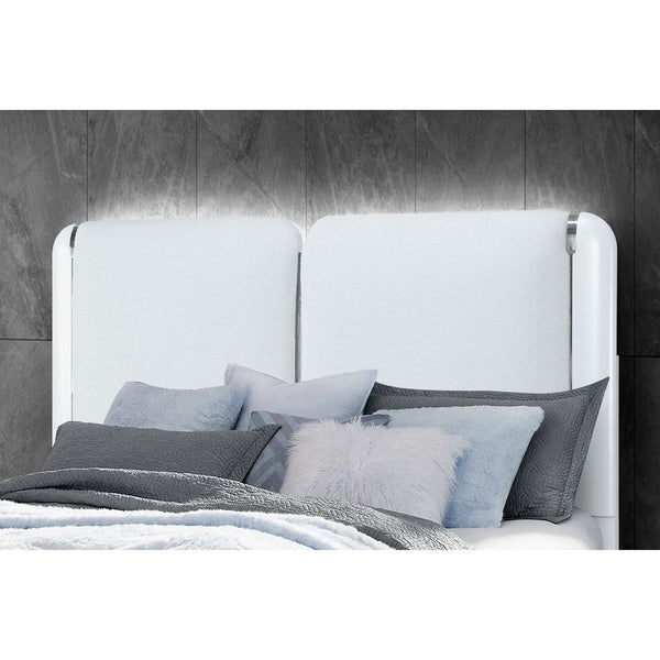 HomeRoots Gray Lighted Queen Bed Frame with White Upholstery - Modern Design, Durable Comfort & Ambient Glow 634338