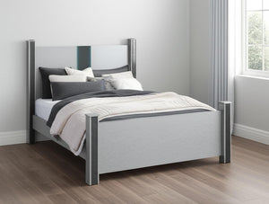 HomeRoots Silver Glam Queen Four Poster Bed Frame with Faux Crystals, LED Lighting & Integrated Speakers 634345