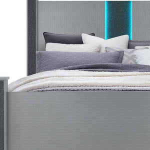 HomeRoots Silver Glam Queen Four Poster Bed Frame with Faux Crystals, LED Lighting & Integrated Speakers 634345