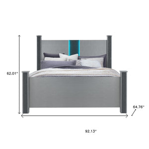 HomeRoots Silver Glam Queen Four Poster Bed Frame with Faux Crystals, LED Lighting & Integrated Speakers 634345