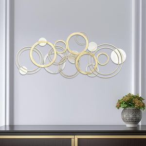 HomeRoots 18" Geometric Metal Wall Art Sculpture - Handcrafted Gold & Silver Round Discs for Modern Decor 634354