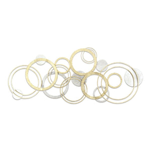 HomeRoots 18" Geometric Metal Wall Art Sculpture - Handcrafted Gold & Silver Round Discs for Modern Decor 634354