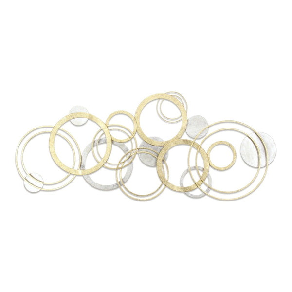 HomeRoots 18" Geometric Metal Wall Art Sculpture - Handcrafted Gold & Silver Round Discs for Modern Decor 634354