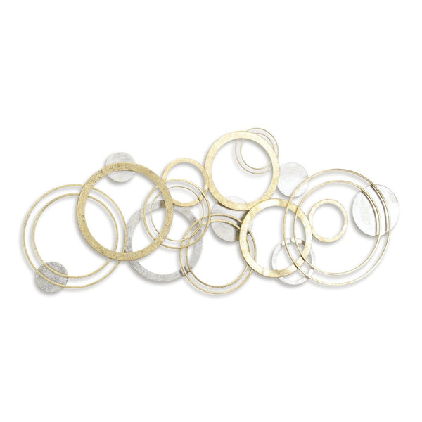 HomeRoots 18" Geometric Metal Wall Art Sculpture - Handcrafted Gold & Silver Round Discs for Modern Decor 634354