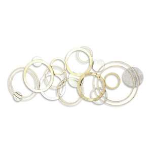 HomeRoots 18" Geometric Metal Wall Art Sculpture - Handcrafted Gold & Silver Round Discs for Modern Decor 634354