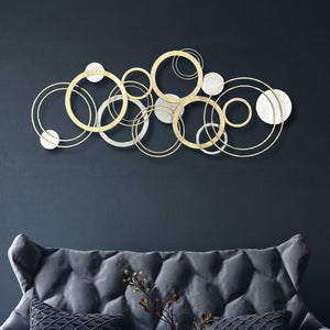 HomeRoots 18" Geometric Metal Wall Art Sculpture - Handcrafted Gold & Silver Round Discs for Modern Decor 634354
