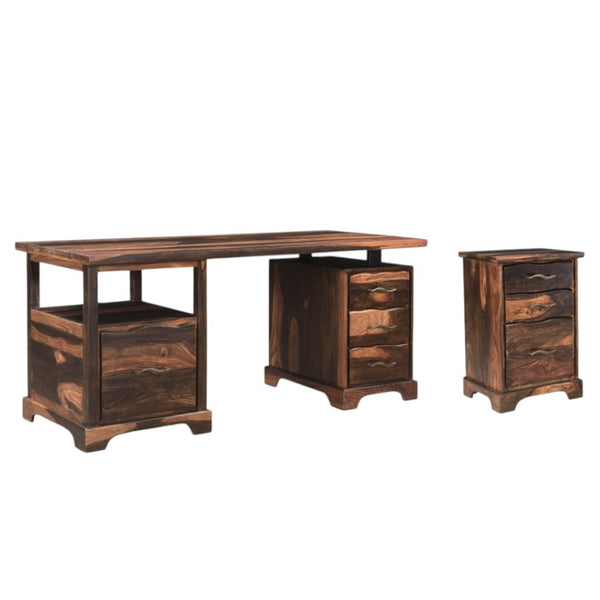HomeRoots 68" Dark Brown Solid Wood Writing Desk & Bookshelf Set - Durable, Stylish, and Space-Saving Solution 634355