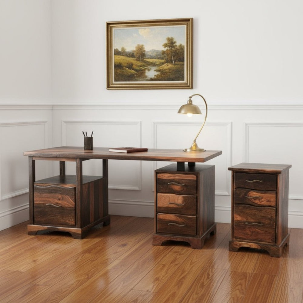 HomeRoots 68" Dark Brown Solid Wood Writing Desk & Bookshelf Set - Durable, Stylish, and Space-Saving Solution 634355