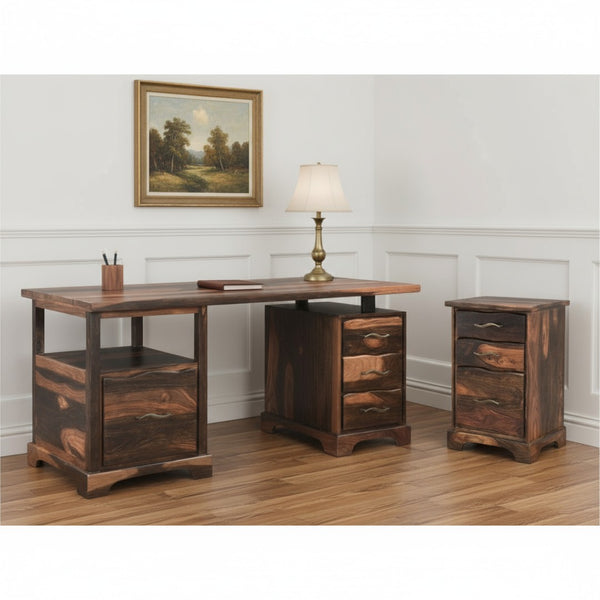 HomeRoots 68" Dark Brown Solid Wood Writing Desk & Bookshelf Set - Durable, Stylish, and Space-Saving Solution 634355