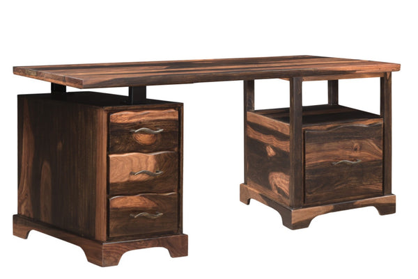 HomeRoots 68" Dark Brown Solid Wood Writing Desk & Bookshelf Set - Durable, Stylish, and Space-Saving Solution 634355