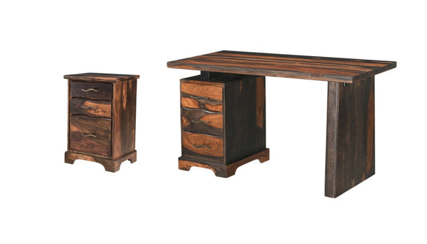HomeRoots 54" Dark Brown Solid Wood Writing Desk & Bookshelf Set - Mid-Century Modern with Storage Drawers 634356